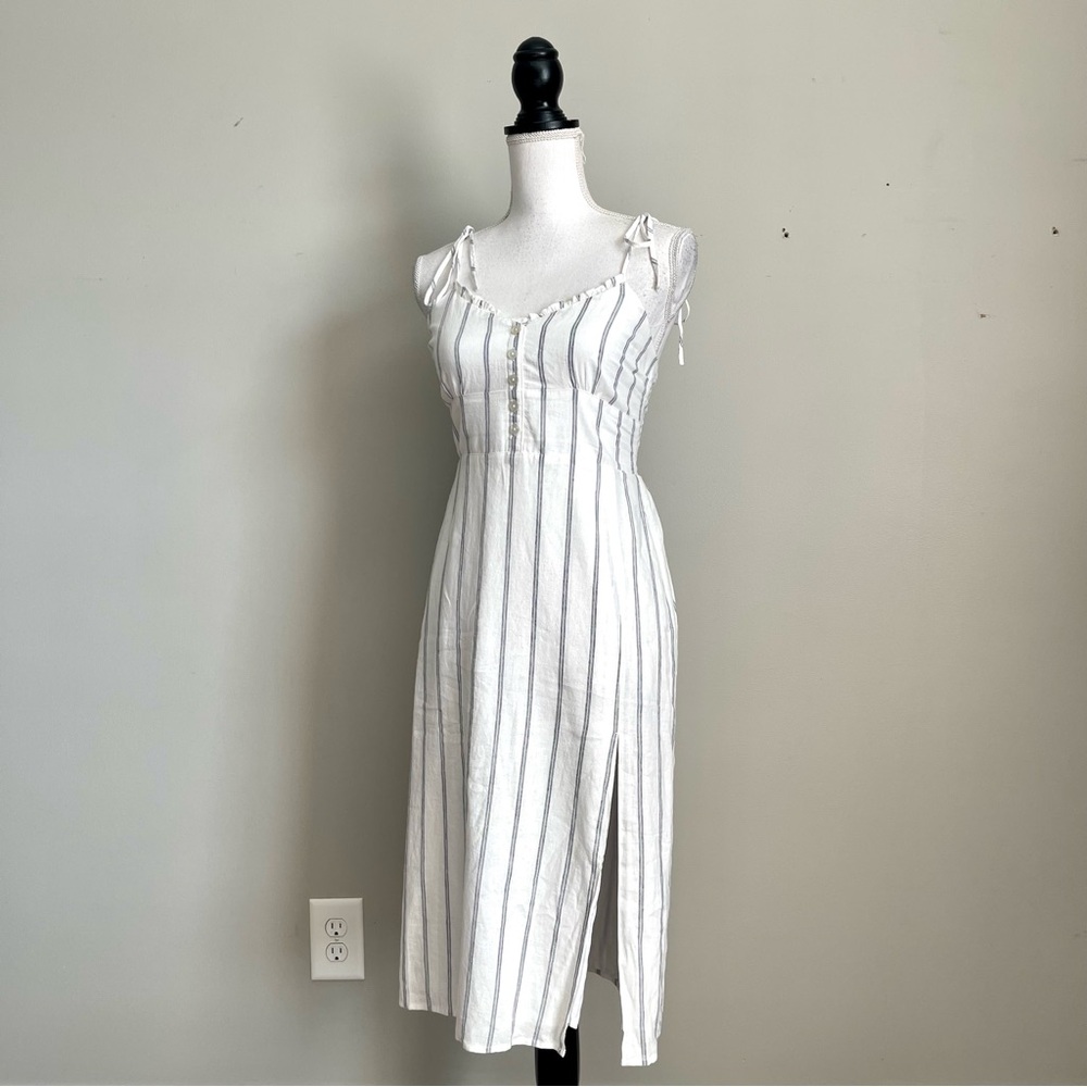 ABERCROMBIE & FITCH | Striped Smocked Back Linen Blend Midi Dress Sz XS - Picture 5 of 10